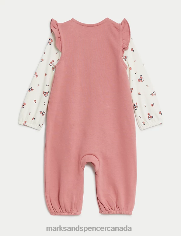 Baby Pink Mix Clothing Marks & Spencer 2pc Cotton Rich Floral Outfit 20VTD7667 - Marks and Spencer outlet