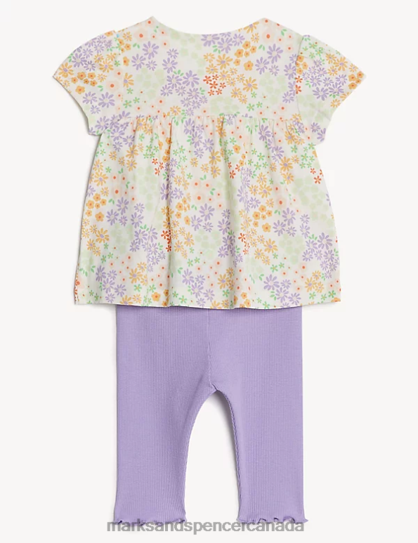 Baby Pink Mix Clothing Marks & Spencer Cotton Ditsy Jersey Outfit 20VTD7741 - Marks and Spencer online