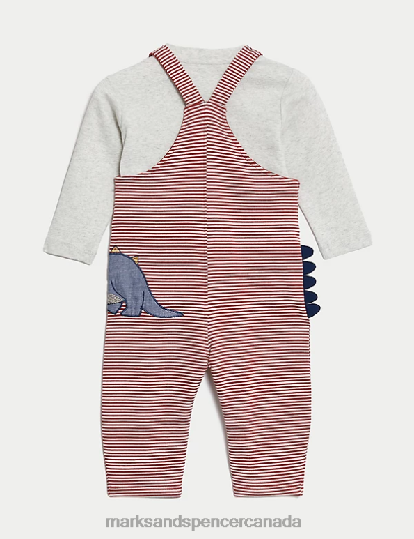 Baby Red Mix Clothing Marks & Spencer 2pc Cotton Rich Striped Dinosaur Outfit 20VTD7374 - Marks and Spencer online