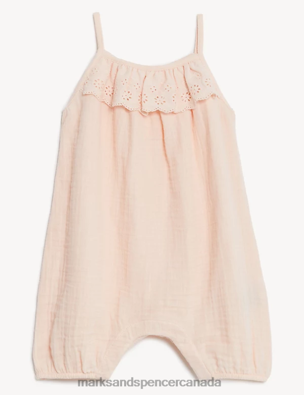 Marks and Spencer Canada - Baby Soft Peach Clothing Marks & Spencer Pure Cotton Broderie Romper 20VTD7751