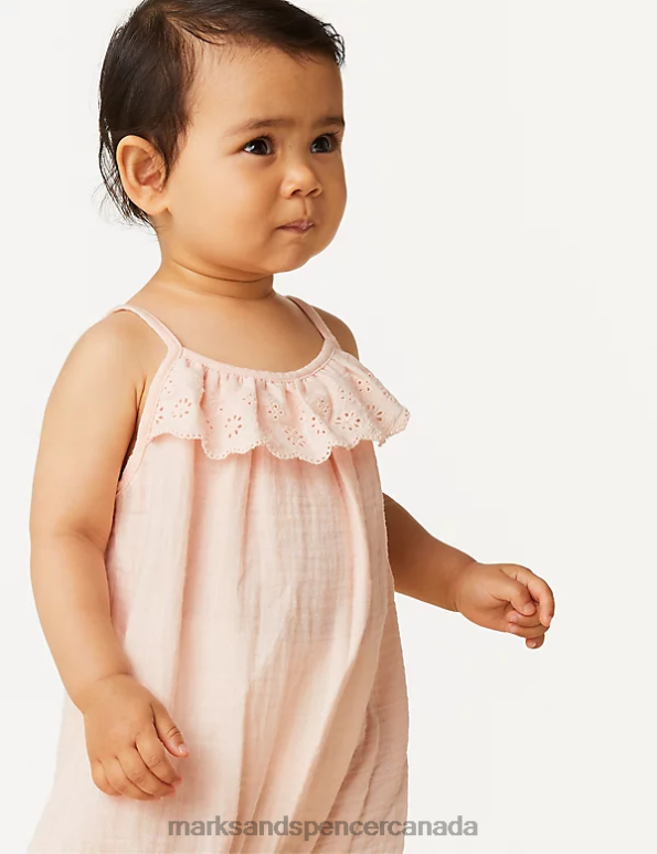 Marks and Spencer Canada - Baby Soft Peach Clothing Marks & Spencer Pure Cotton Broderie Romper 20VTD7751
