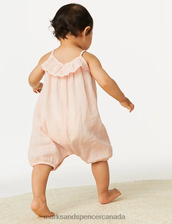 Marks and Spencer Canada - Baby Soft Peach Clothing Marks & Spencer Pure Cotton Broderie Romper 20VTD7751