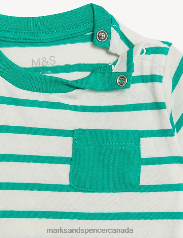 Baby Spearmint Clothing Marks & Spencer Pure Cotton Striped Romper 20VTD7508 - Marks and Spencer Canada locations