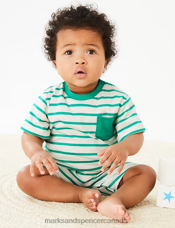 Baby Spearmint Clothing Marks & Spencer Pure Cotton Striped Romper 20VTD7508 - Marks and Spencer Canada locations