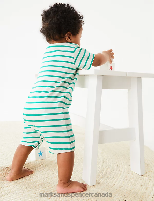Baby Spearmint Clothing Marks & Spencer Pure Cotton Striped Romper 20VTD7508 - Marks and Spencer Canada locations