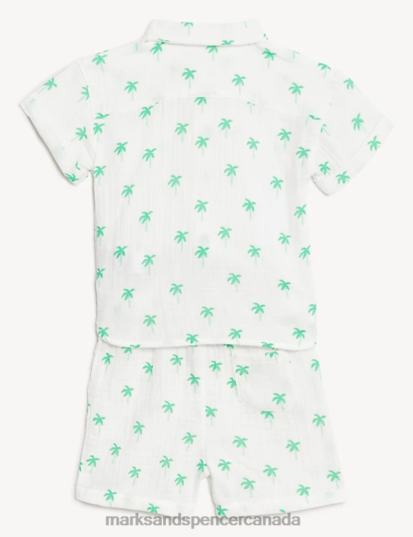 Baby White Mix Clothing Marks & Spencer Pure Cotton Palm Tree Shirt & Shorts Set 20VTD7558 - Marks and Spencer online
