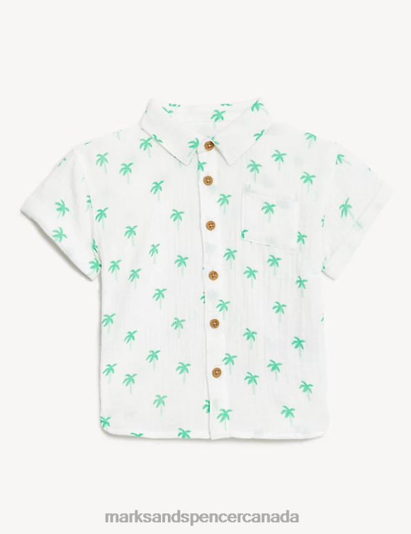 Baby White Mix Clothing Marks & Spencer Pure Cotton Palm Tree Shirt & Shorts Set 20VTD7558 - Marks and Spencer online