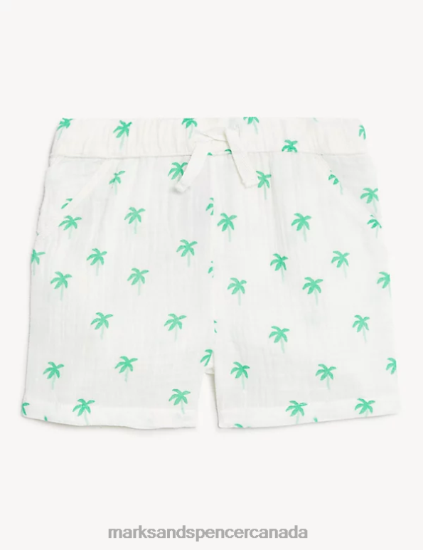 Baby White Mix Clothing Marks & Spencer Pure Cotton Palm Tree Shirt & Shorts Set 20VTD7558 - Marks and Spencer online