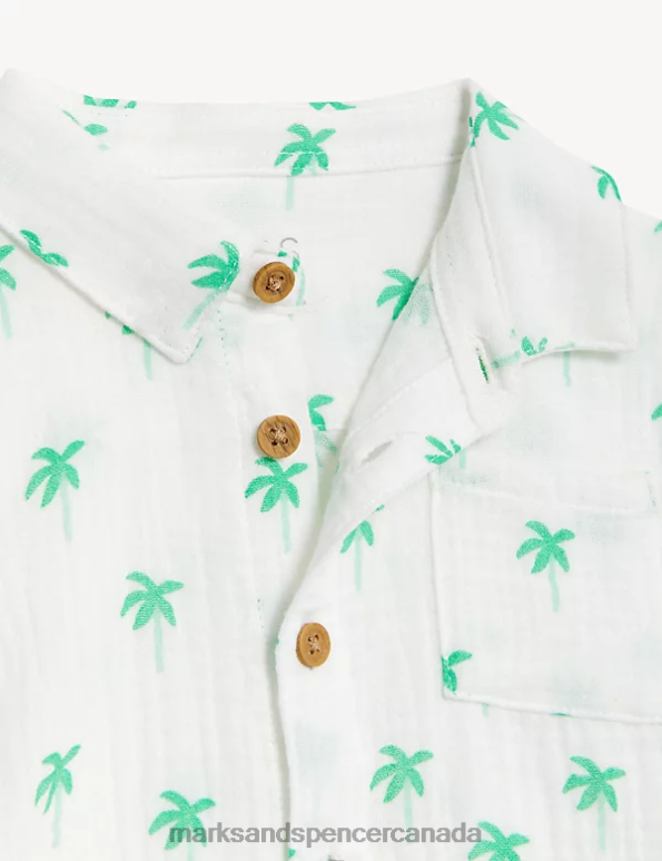 Baby White Mix Clothing Marks & Spencer Pure Cotton Palm Tree Shirt & Shorts Set 20VTD7558 - Marks and Spencer online