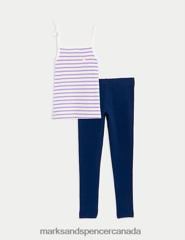 Clothing 20VTD9493 Purple Mix Baby Marks & Spencer Cotton Rich Striped Top & Bottom Outfit - Marks and Spencer online
