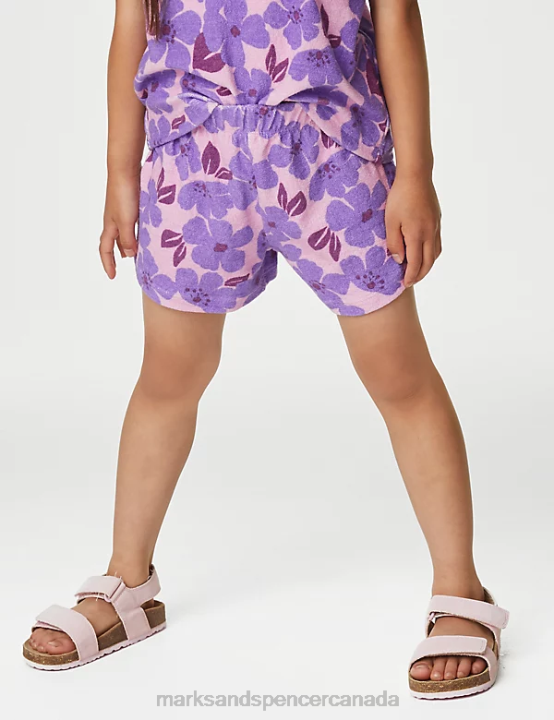 Marks and Spencer sale - Marks & Spencer Baby 3pc Cotton Rich Towelling Floral Outfit Clothing Purple 20VTD9138