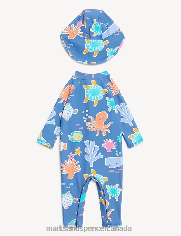 Baby Multi Clothing Marks & Spencer 2pc Sealife Swimsuit & Hat Set 20VTD12 - Marks and Spencer outlet