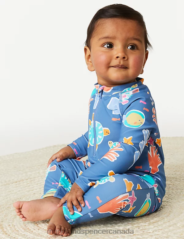 Baby Multi Clothing Marks & Spencer 2pc Sealife Swimsuit & Hat Set 20VTD12 - Marks and Spencer outlet