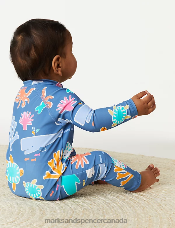 Baby Multi Clothing Marks & Spencer 2pc Sealife Swimsuit & Hat Set 20VTD12 - Marks and Spencer outlet