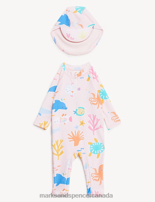 Baby Multi Clothing Marks & Spencer Sealife Long Sleeve Swimsuit & Hat Set 20VTD7747 - Marks and Spencer Canada locations