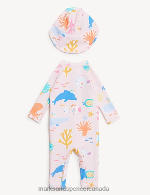Baby Multi Clothing Marks & Spencer Sealife Long Sleeve Swimsuit & Hat Set 20VTD7747 - Marks and Spencer Canada locations