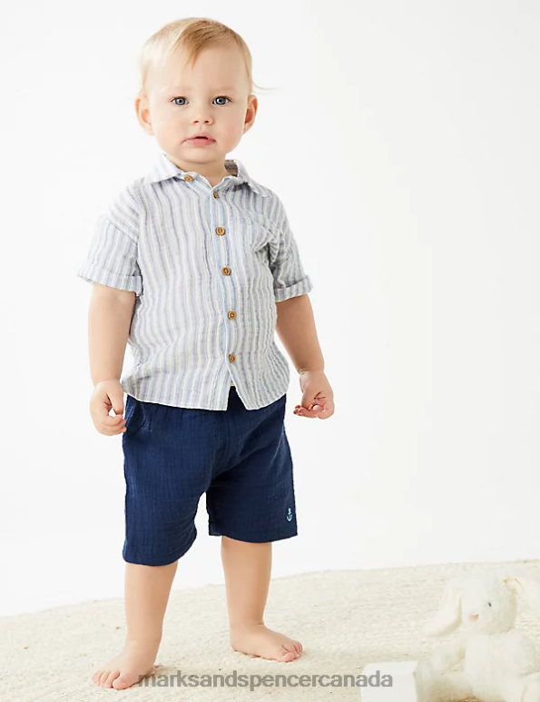 Marks and Spencer Canada - Baby Navy Clothing Marks & Spencer Pure Cotton Shorts 20VTD7772