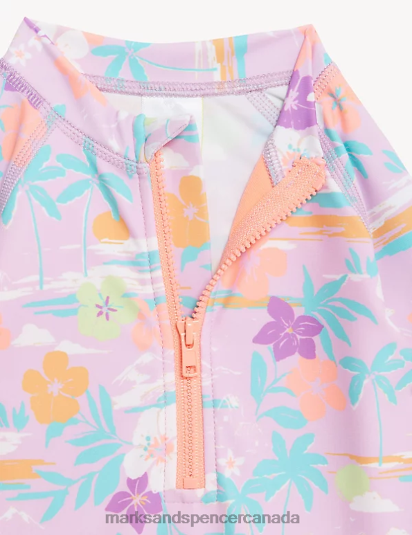 Baby Pink Mix Clothing Marks & Spencer 2pc Tropical Short Leg Swimsuit & Hat Set 20VTD7763 - Marks and Spencer outlet