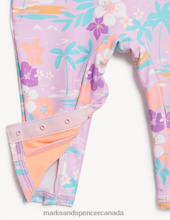 Baby Pink Mix Clothing Marks & Spencer 2pc Tropical Short Leg Swimsuit & Hat Set 20VTD7763 - Marks and Spencer outlet