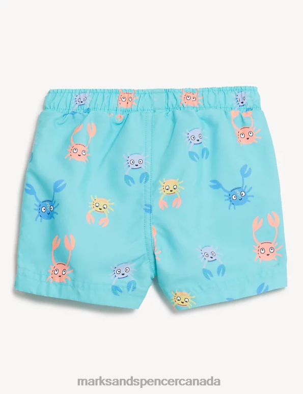 Marks and Spencer near me - Baby Turquoise Mix Clothing Marks & Spencer Fish Print Swim Shorts 20VTD7353