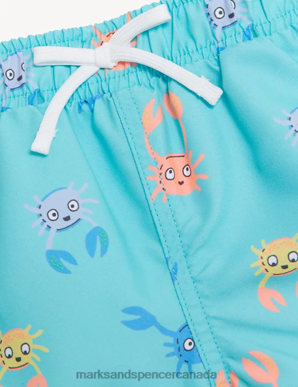 Marks and Spencer near me - Baby Turquoise Mix Clothing Marks & Spencer Fish Print Swim Shorts 20VTD7353