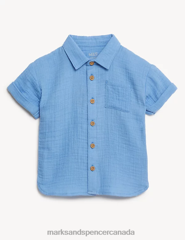 Baby Azure Blue Clothing Marks & Spencer Pure Cotton Shirt 20VTD7515 - Marks and Spencer outlet