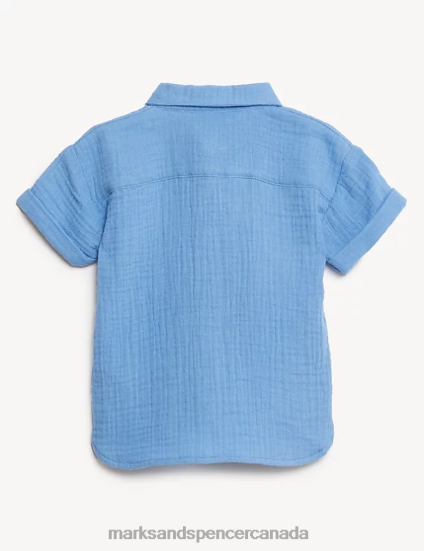 Baby Azure Blue Clothing Marks & Spencer Pure Cotton Shirt 20VTD7515 - Marks and Spencer outlet