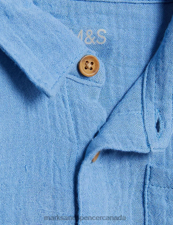 Baby Azure Blue Clothing Marks & Spencer Pure Cotton Shirt 20VTD7515 - Marks and Spencer outlet