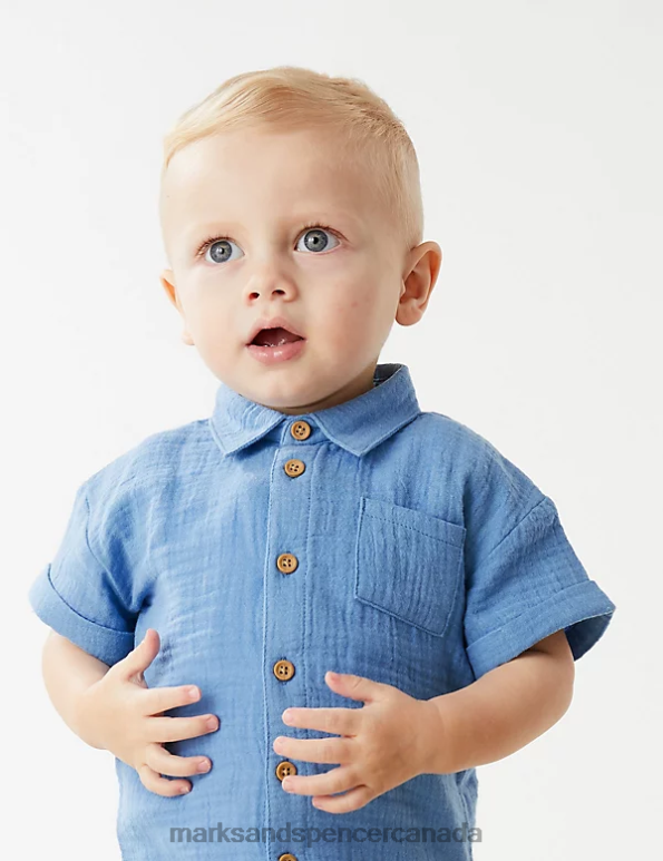 Baby Azure Blue Clothing Marks & Spencer Pure Cotton Shirt 20VTD7515 - Marks and Spencer outlet