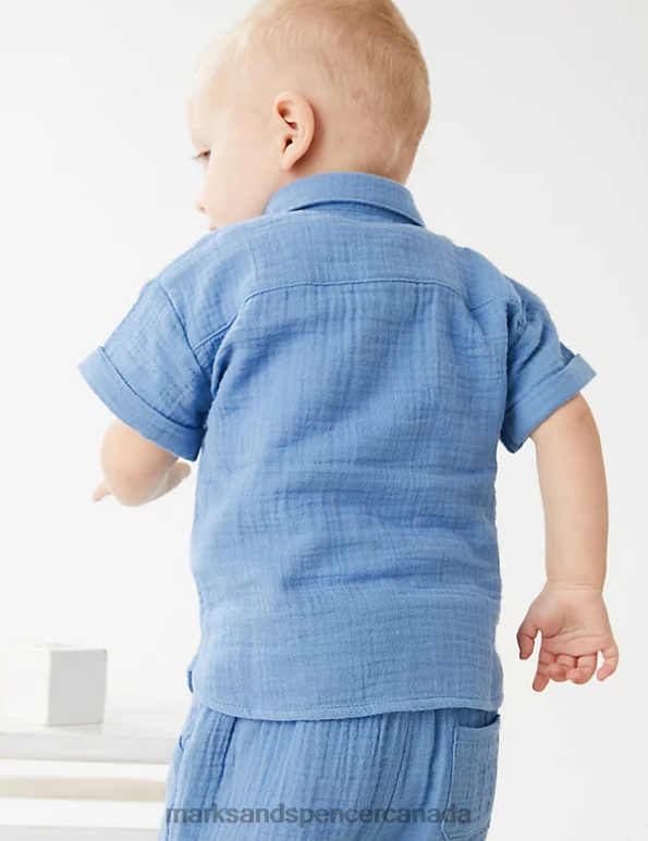 Baby Azure Blue Clothing Marks & Spencer Pure Cotton Shirt 20VTD7515 - Marks and Spencer outlet