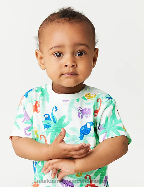Marks and Spencer Canada - Baby Bright Blue Clothing Marks & Spencer 3pk Pure Cotton Palm Tree Print T-Shirts 20VTD7536