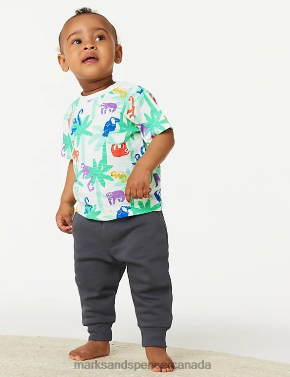 Marks and Spencer Canada - Baby Bright Blue Clothing Marks & Spencer 3pk Pure Cotton Palm Tree Print T-Shirts 20VTD7536