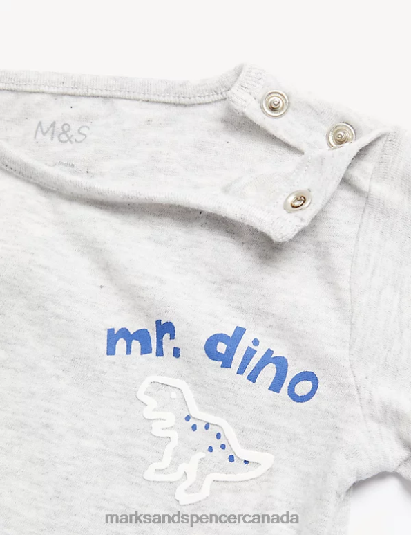 Baby Grey Marl Clothing Marks & Spencer Pure Cotton Dinosaur T-Shirt 20VTD7574 - Marks and Spencer online