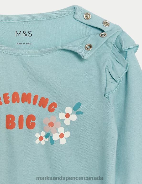 Marks and Spencer Canada - Baby Light Teal Clothing Marks & Spencer Pure Cotton Slogan Top 20VTD7679