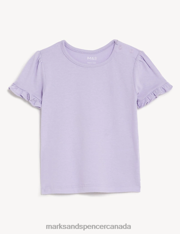 Marks and Spencer Canada - Baby Lilac Clothing Marks & Spencer Pure Cotton Frill T-Shirt 20VTD7771
