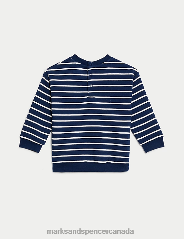 Baby Navy Mix Clothing Marks & Spencer Cotton Rich Striped Sweatshirt 20VTD7689 - Marks and Spencer online