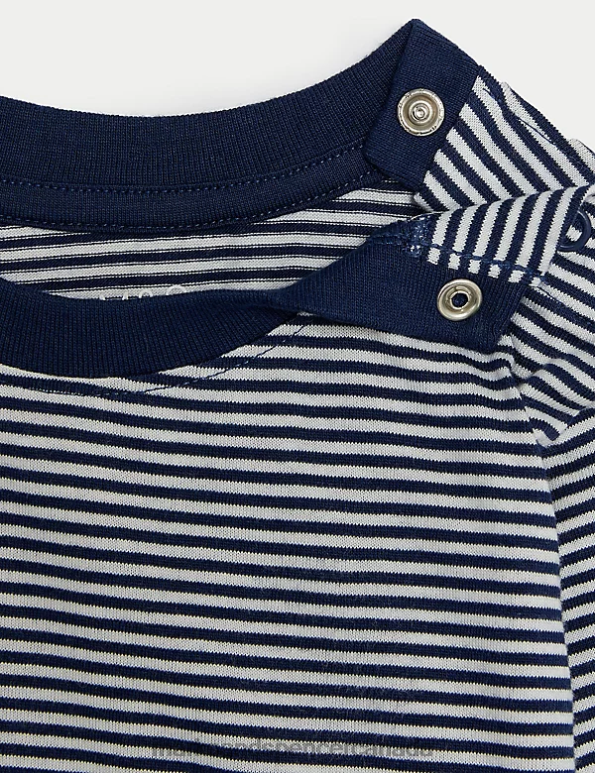 Marks and Spencer sale - Baby Navy Mix Clothing Marks & Spencer Pure Cotton Striped Top 20VTD7334
