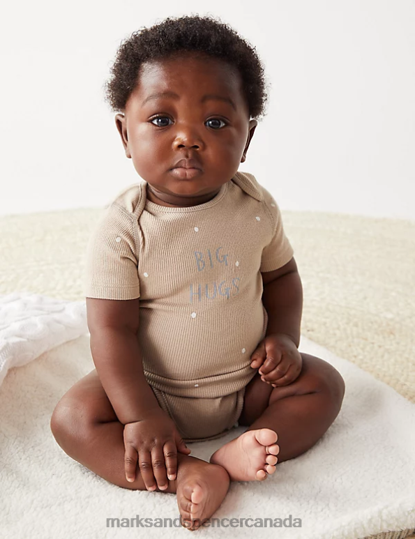 Unisex Biscuit Clothing Marks & Spencer Cotton Rich Spot Big Hugs Slogan Bodysuit 20VTD7491 - Marks and Spencer online
