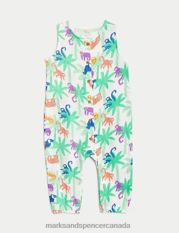 Marks and Spencer near me - Unisex Multi Clothing Marks & Spencer Pure Cotton Jungle Animals Romper 20VTD7579