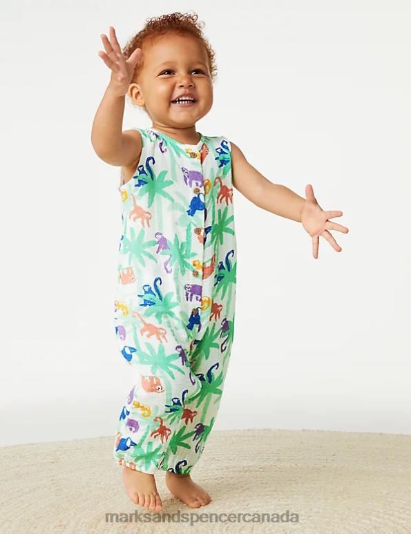 Marks and Spencer near me - Unisex Multi Clothing Marks & Spencer Pure Cotton Jungle Animals Romper 20VTD7579