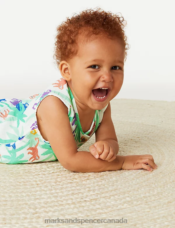 Marks and Spencer near me - Unisex Multi Clothing Marks & Spencer Pure Cotton Jungle Animals Romper 20VTD7579