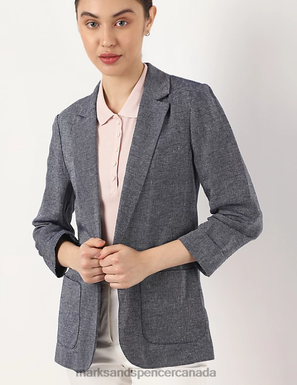 Marks and Spencer near me - Unisex Navy Clothing Marks & Spencer Linen Pocket Front Blazer 20VTD2438
