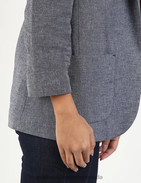 Marks and Spencer near me - Unisex Navy Clothing Marks & Spencer Linen Pocket Front Blazer 20VTD2438