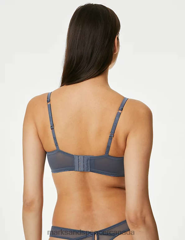 Unisex Air Force Blue Clothing Marks & Spencer Iris Embroidery Wired Longline Balcony Bra 20VTD3714 - Marks and Spencer outlet