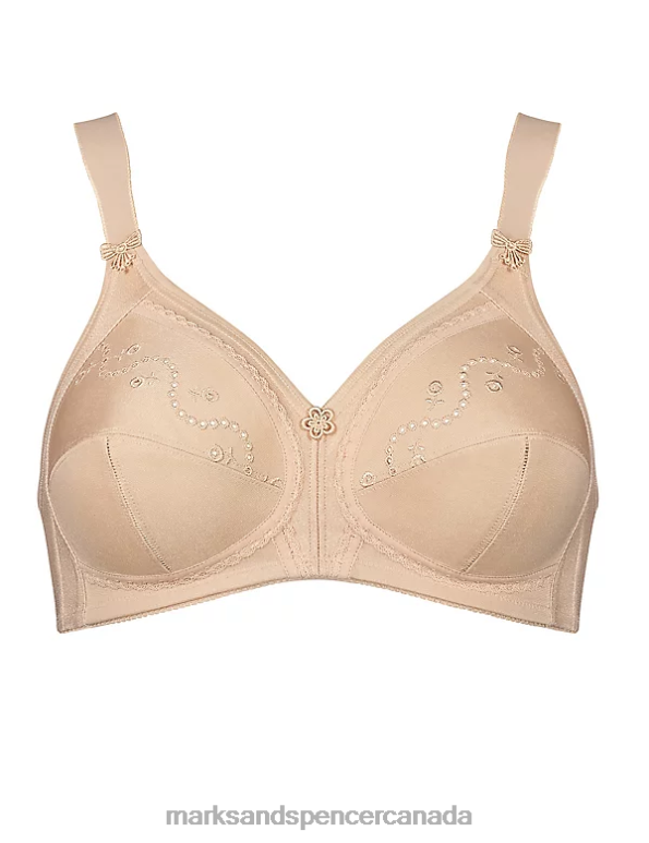 Unisex Beige Clothing Marks & Spencer Doreen Non Wired Total Support Bra with Cotton 20VTD4304 - Marks and Spencer online