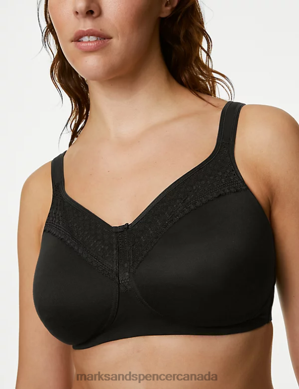 Marks and Spencer sale - Unisex Black Clothing Marks & Spencer Cotton Blend & Lace Non Wired Total Support Bra 20VTD4