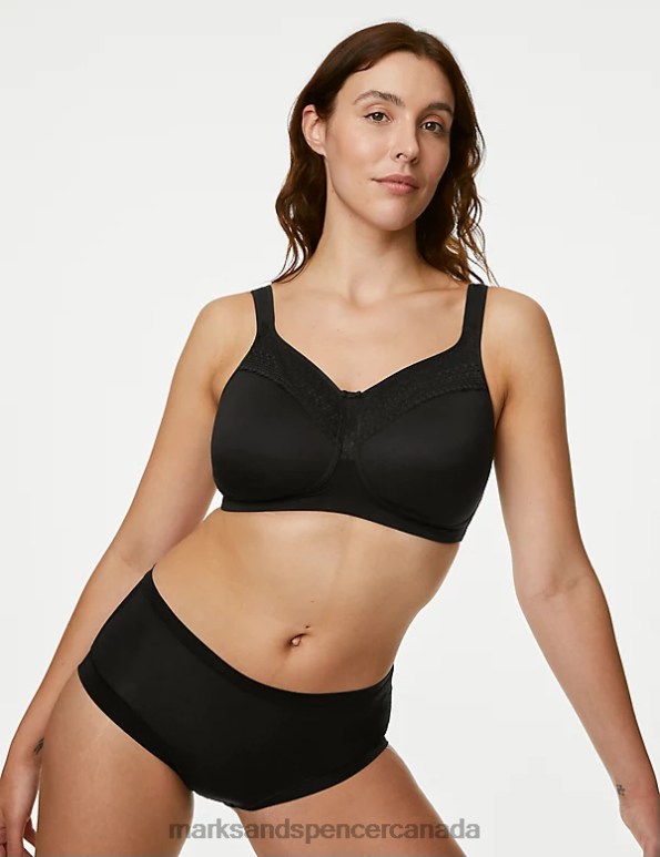 Marks and Spencer sale - Unisex Black Clothing Marks & Spencer Cotton Blend & Lace Non Wired Total Support Bra 20VTD4