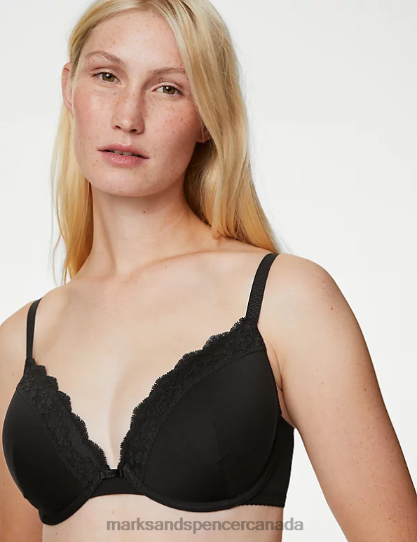Marks and Spencer sale - Unisex Black Clothing Marks & Spencer Lace Padded Plunge Wired Bra 20VTD3790