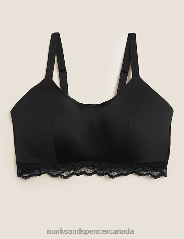 Unisex Black Clothing Marks & Spencer Lace Trim Non Wired Crop Top A-E 20VTD4063 - Marks and Spencer online