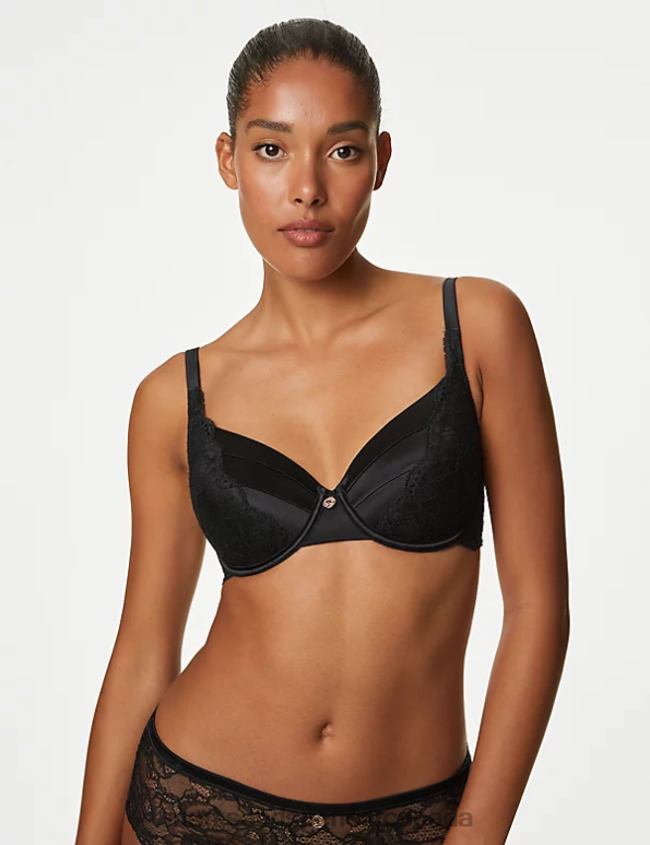 Marks and Spencer near me - Unisex Black Clothing Marks & Spencer Lace Wired Full Cup Bra With Silk 20VTD3939